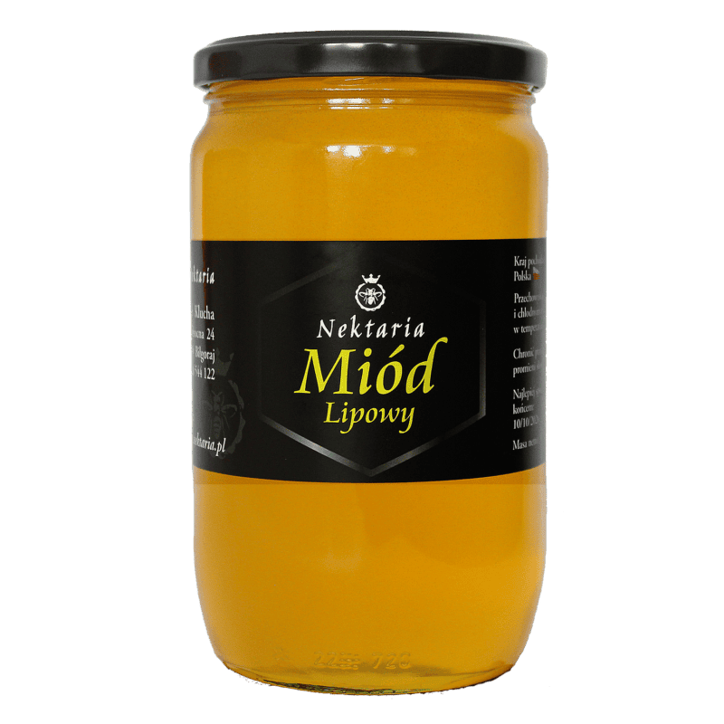 Zdjęcie słoika miodu lipowego z etykietą.