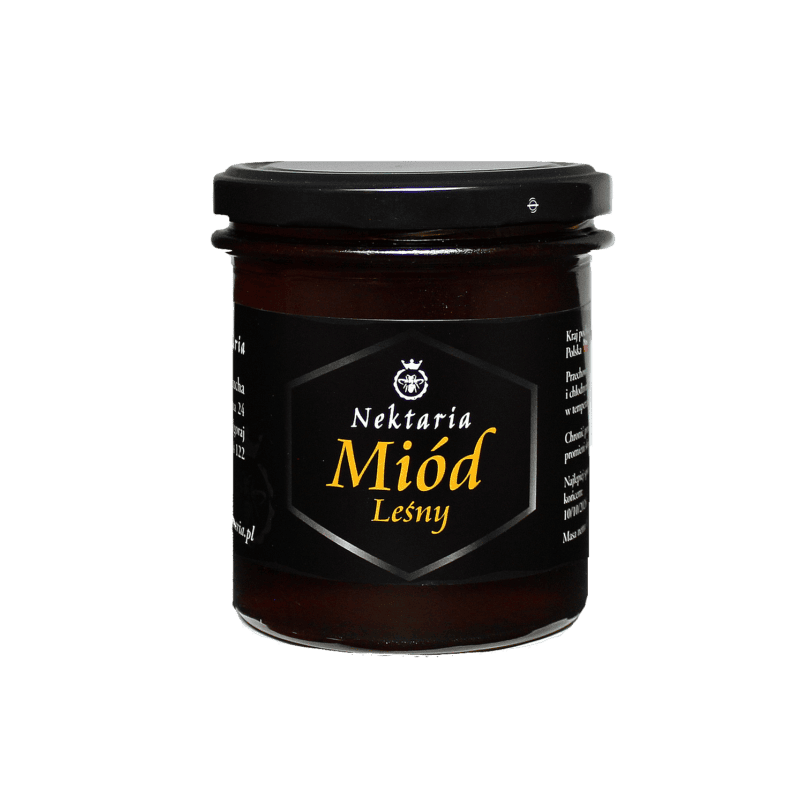 Miód Leśny – 450g Naturalny miód leśny w słoiku, produkt pszczelarski z pasieki Nektaria.