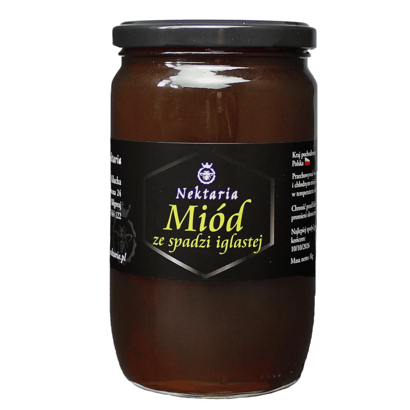Naturalny miód spadziowy z iglastych drzew, 1000g, produkt pszczelarski.