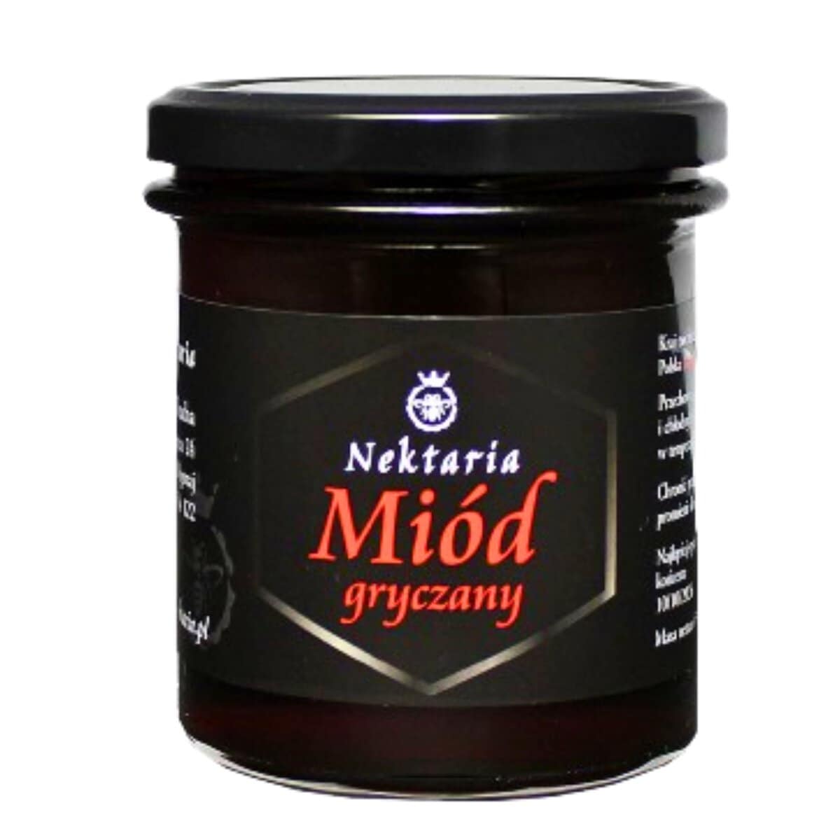 Słoik miodu gryczanego od pasieki Nektaria, naturalny i zdrowy produkt pszczeli.