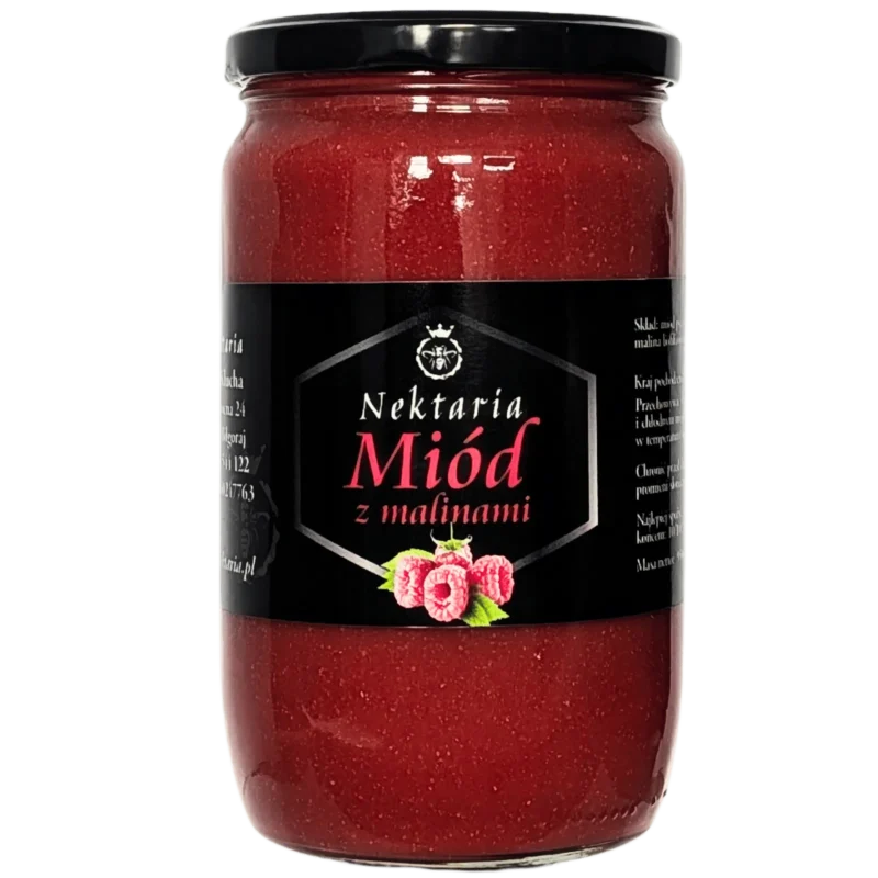 Miód z malinami liofilizowanymi 950g z pasieki nektaria